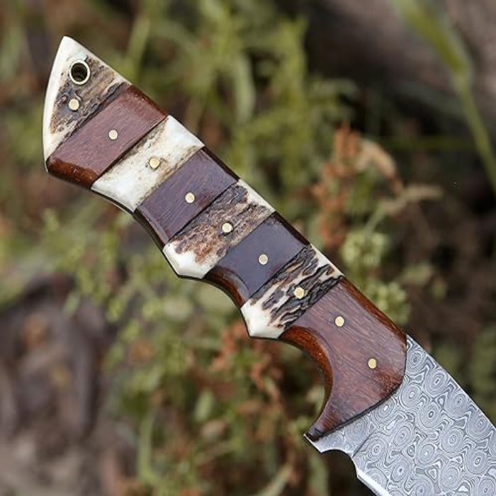 Hand Forged Damascus Steel Gut Hook Knife /Hunting & Fishing