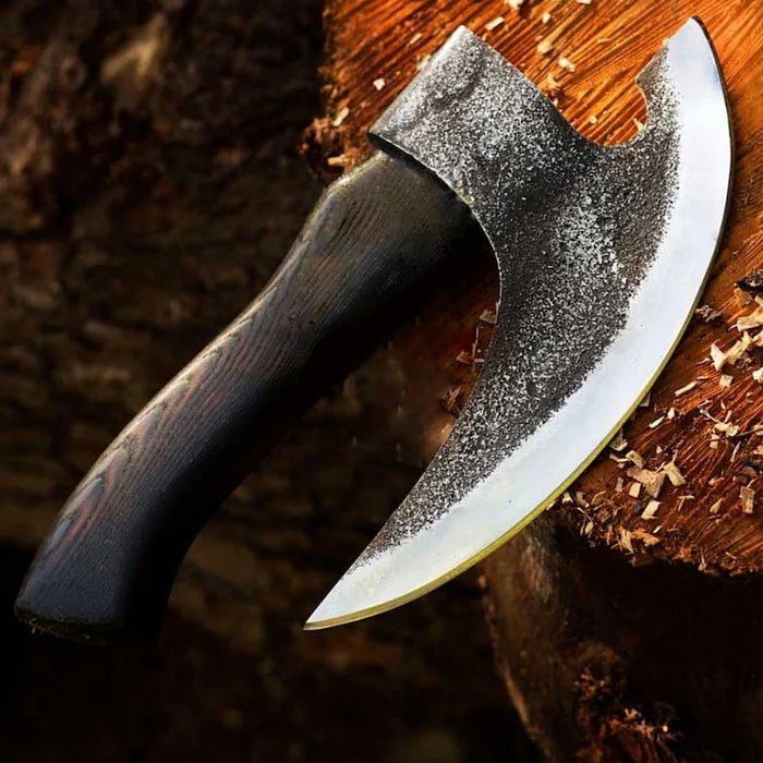 Handmade Carbon Steel PIzza Cutter With Leather Sheath