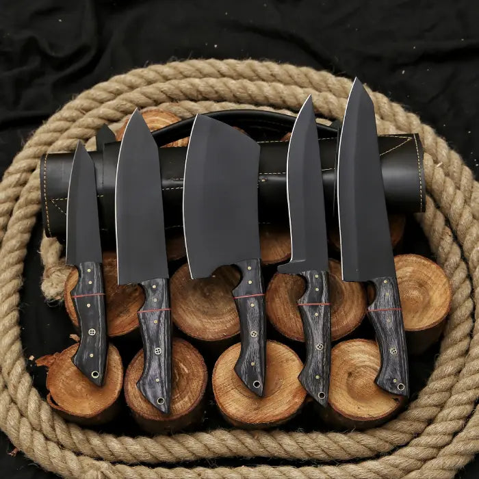 Kitchen Knife Set/Chef Knife Set Handmade Carbon Steel Knives Comes With Leather Roll Bag Personalized Wedding Gift