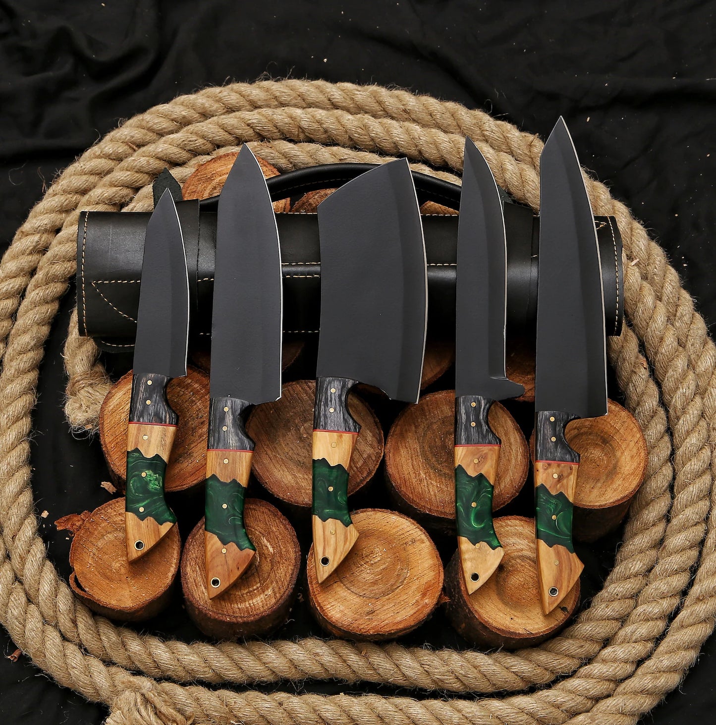 Christmas Present Handcrafted Vintage 5 knives Chef Knife Set With Leather Bag