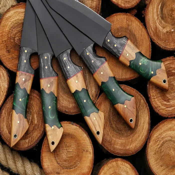 Christmas Present Handcrafted Vintage 5 knives Chef Knife Set With Leather Bag