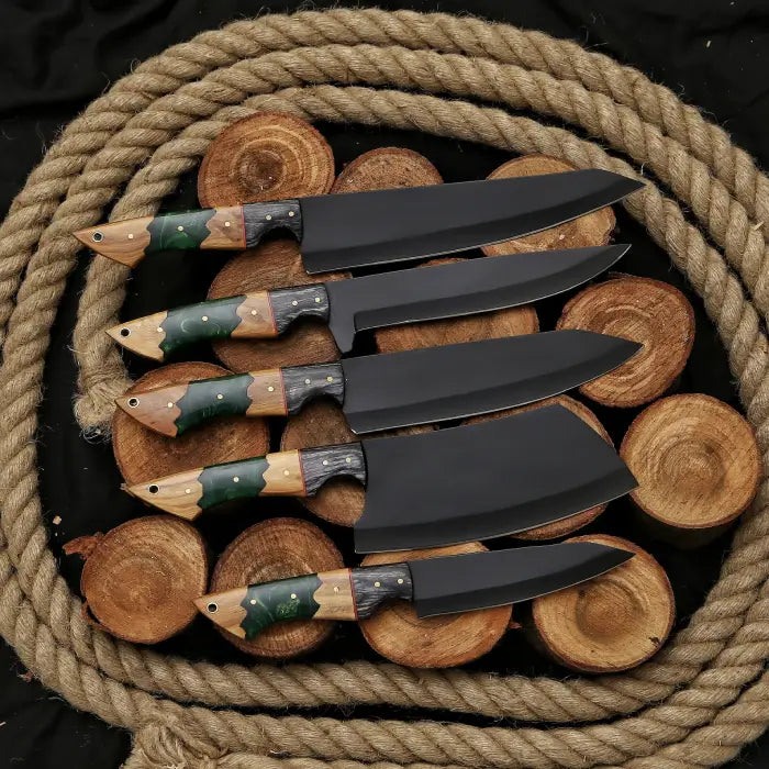 Christmas Present Handcrafted Vintage 5 knives Chef Knife Set With Leather Bag