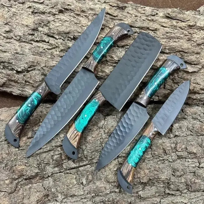 Hand Forged 5 pcs Steel Chef Set, Handmade Kitchen knife, Chef knives, Kitchen knives