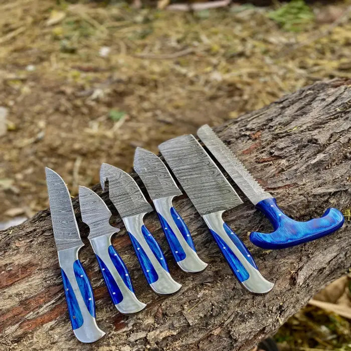 Handmade Damascus Kitchen Chef Knife Set, 6 Piece Chef Knife Set Best For birthday Gift Best For Christmas Gift