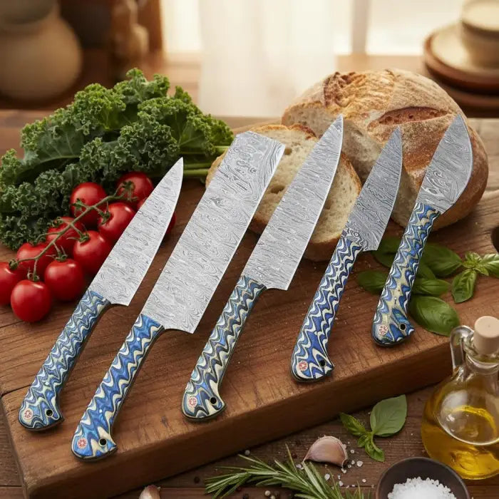 Hand Forged Chef Knife Set - Carbon Steel Kitchen Knives, Rosewood Handle, Personalized Couple Gift