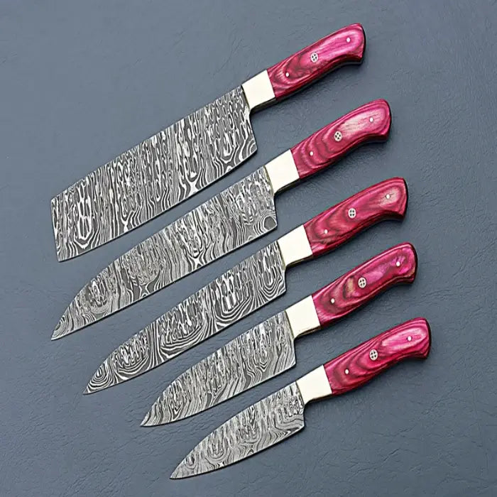 Handmade Kitchen Knife Set Damascus Steel Birthday Gift With Leather Bag