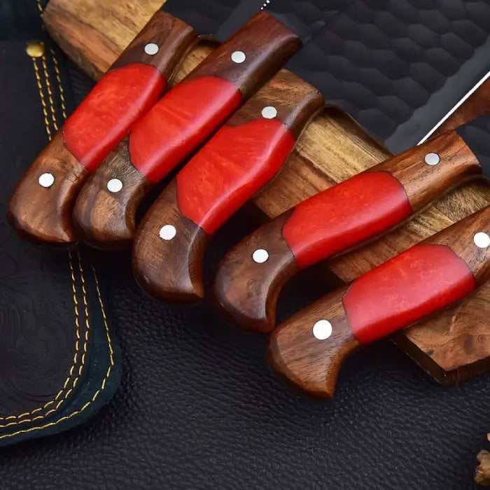 Handcrafted Vintage 5 knives Chef Knife Set With Leather Bag