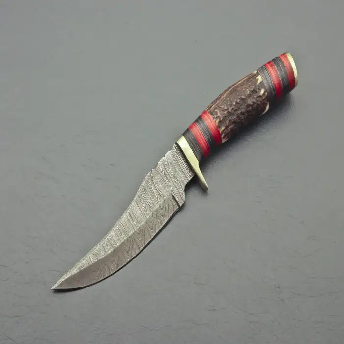 Handmade Antler Handle Knife With Leather Case