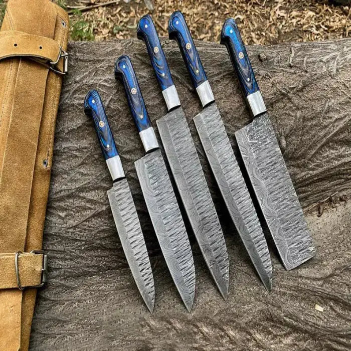 Custom Handmade Damascus Steel 5pc Chef/Kitchen Knife Set