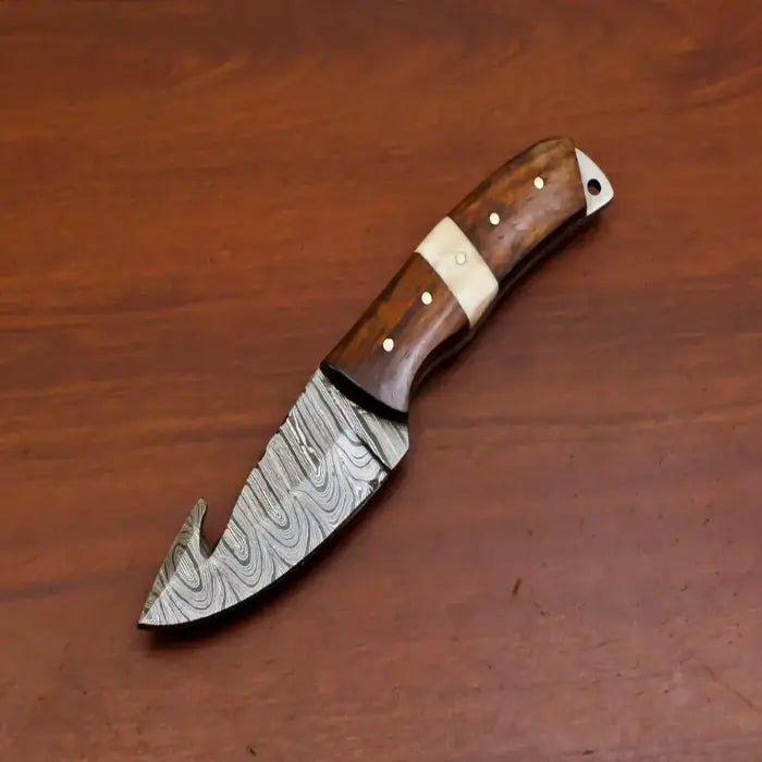 HAND FORGED HANDMADE DAMASCUS GUT HOOK FIXED BLADE HUNTING KNIFE