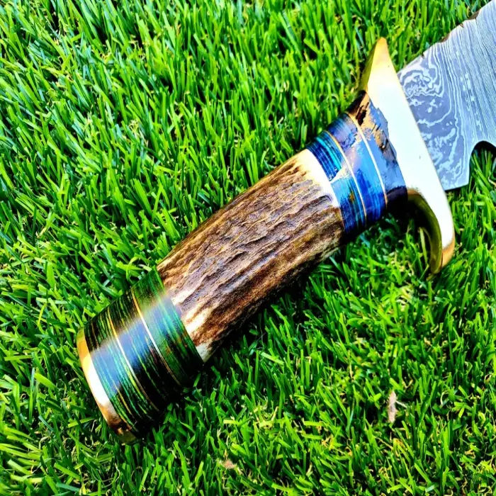 Handmade Antler Handle Hunting Knife With Leather Case