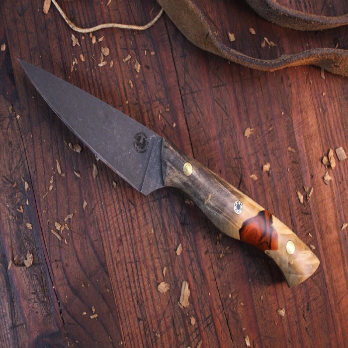 Handcrafted Sharp 4" Pairing Knife / Buckeye Burl & Orange Epoxy