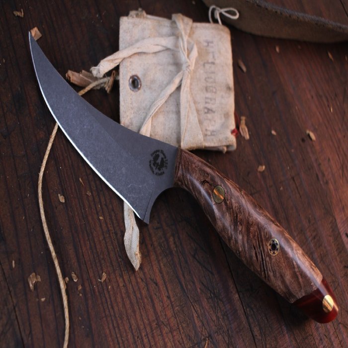 Sharp Trapper 3.75" Custom Game Knife / Stabilized Maple Burl