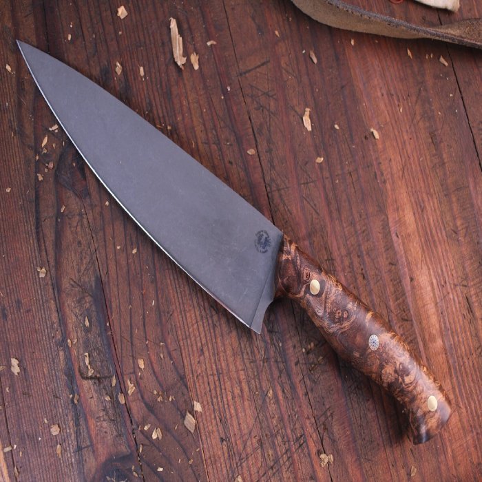 Hand Forged Sharp 8" Chef Knife / Dyed Maple Burl