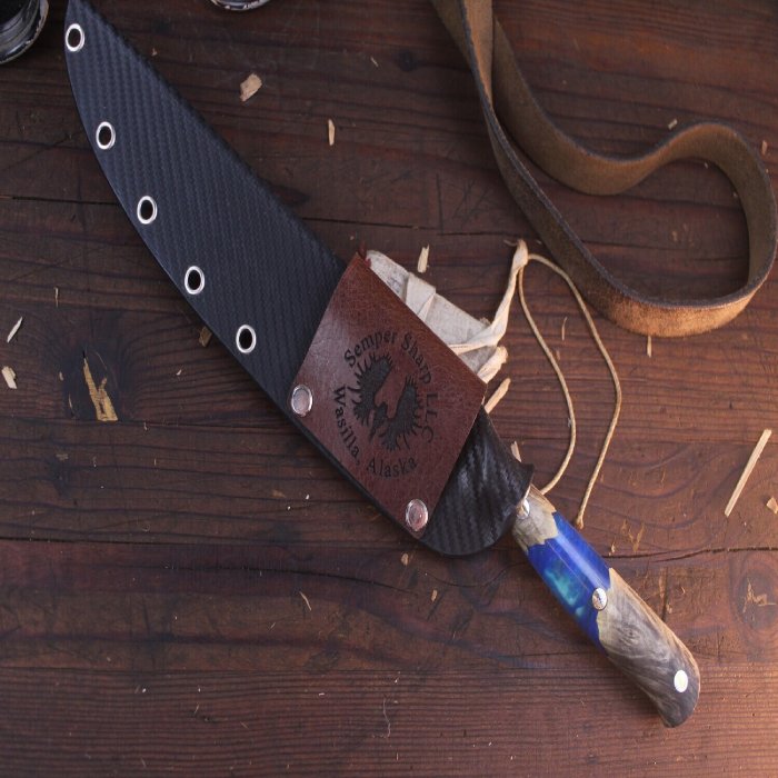 Buckeye Burl & Blue Green Swirl Epoxy / Hand Forged Fillet Knife