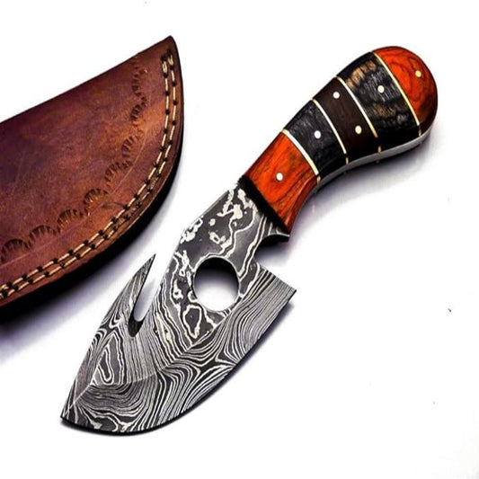 Hand Forged Damascus Gut Hook Skinning Knife Hunting Knife Outdoor