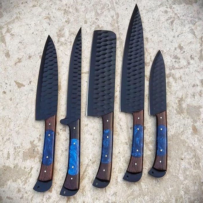 Christmas Present Handcrafted Vintage 5 knives Chef Knife Set With Leather Bag