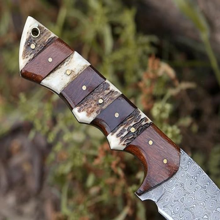 Hand Forged Damascus Steel Gut Hook Knife /Hunting & Fishing