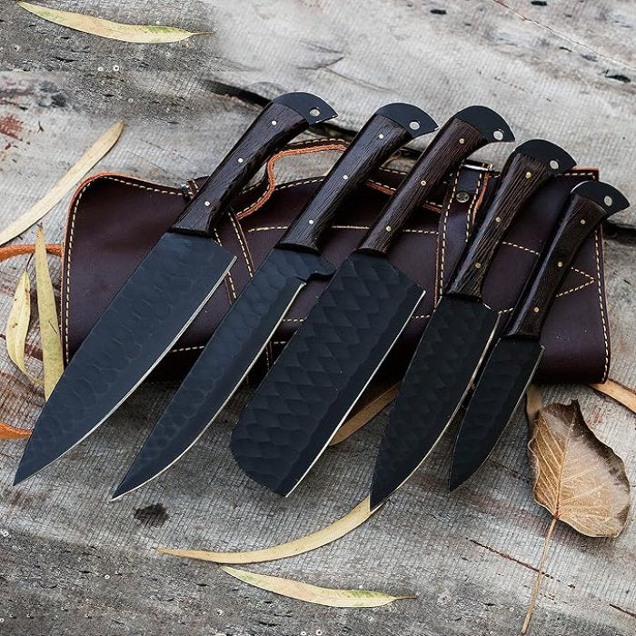 Christmas Present Handcrafted Vintage 5 knives Chef Knife Set With Leather Bag