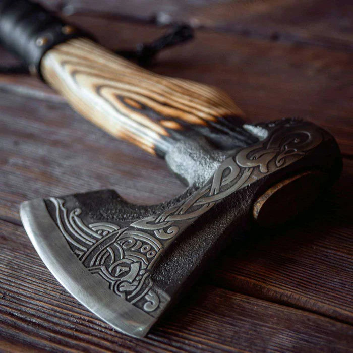 Handmade Vine Viking Axe wrapped with leather