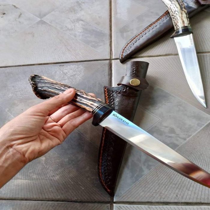 Custom Handmade Antler Bowie Knife, Stag Bowie, Hunting Bowie Knife With Sheath.