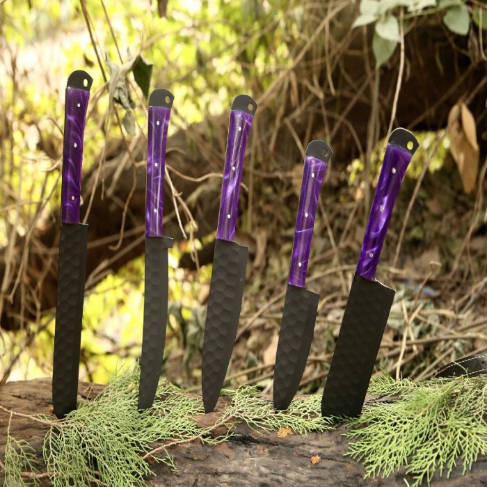 Hand Forged Steel Chef Knife Set: Resin Handle, Kitchen Knives
