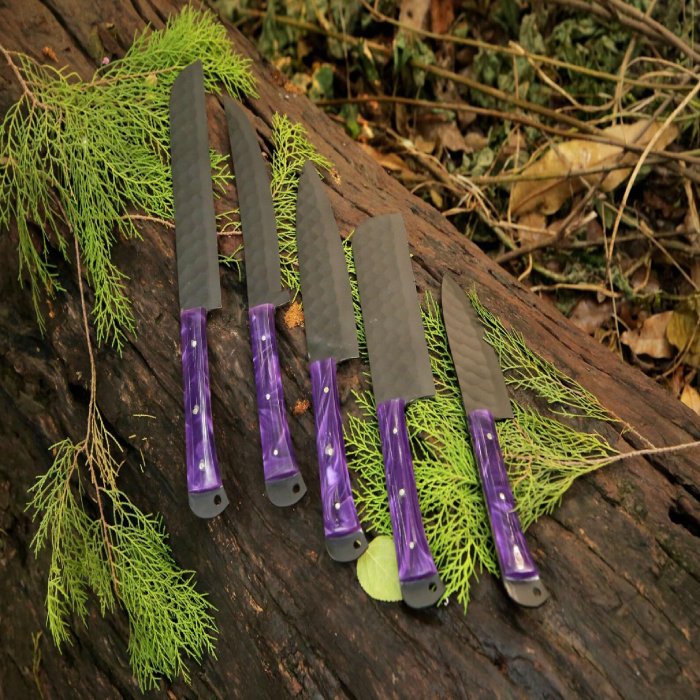 Hand Forged Steel Chef Knife Set: Resin Handle, Kitchen Knives
