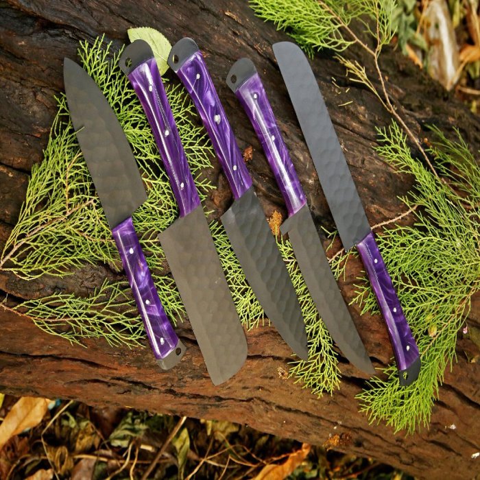 Hand Forged Steel Chef Knife Set: Resin Handle, Kitchen Knives