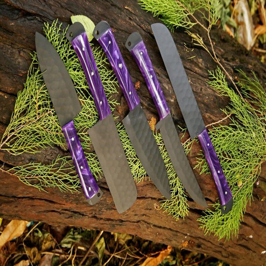 Hand Forged Steel Chef Knife Set: Resin Handle, Kitchen Knives