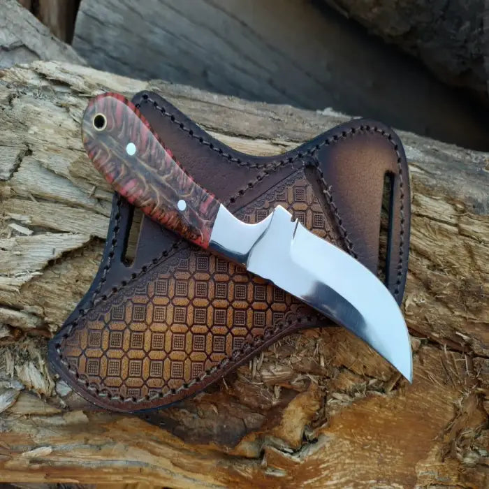 Mirror finish Western Cowboy knife with pancake leather sheath