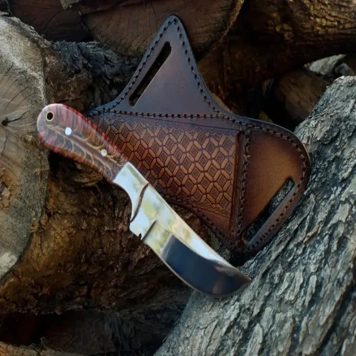 Mirror finish Western Cowboy knife with pancake leather sheath