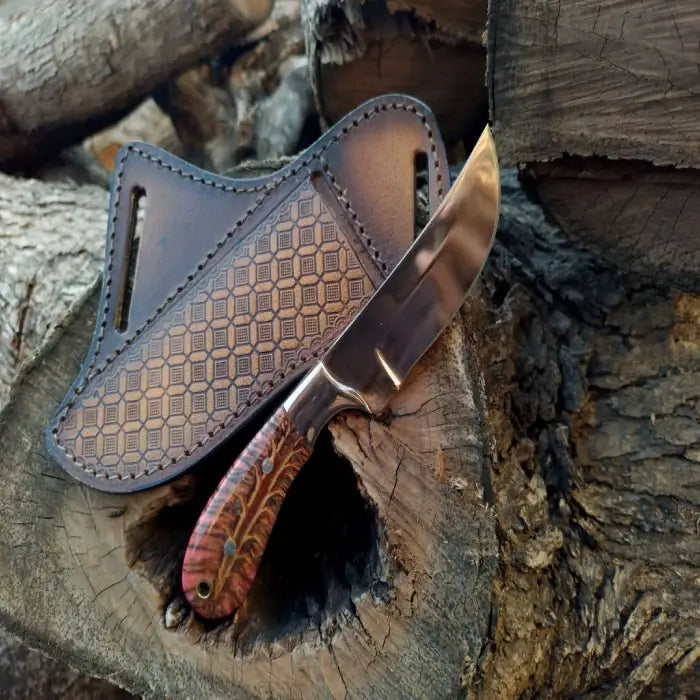 Mirror finish Western Cowboy knife with pancake leather sheath