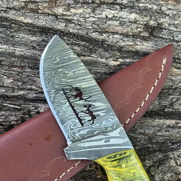 Handmade Damascus Steel |Skinner Knife| with Resin Swirl Handle|Full Tang Outdoor Blade