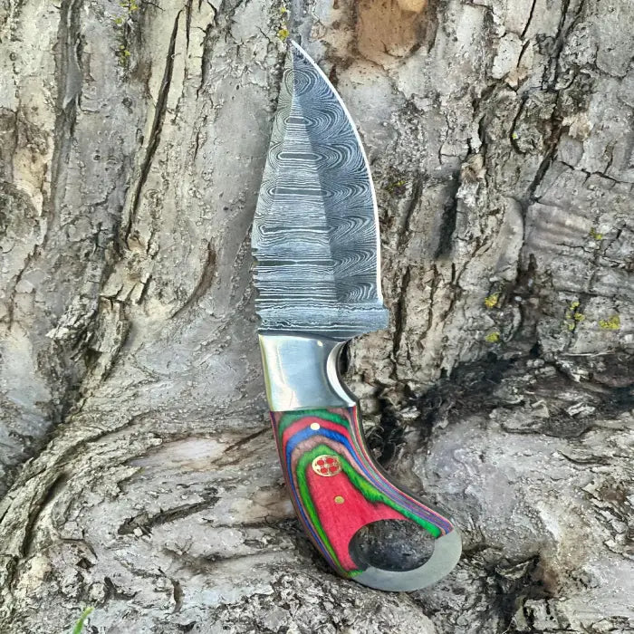 Handmade Damascus Steel| Hunting Skinning Knife | Pakkawood Handle|Full Tang with Leather Sheath