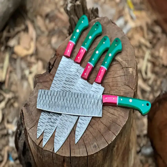 Hand Forged Chef Set, Cooking Knives, Custom set of 5 pcs, Personalized gift for Mother, Handmade gift, Gift for her, Birthday Gift