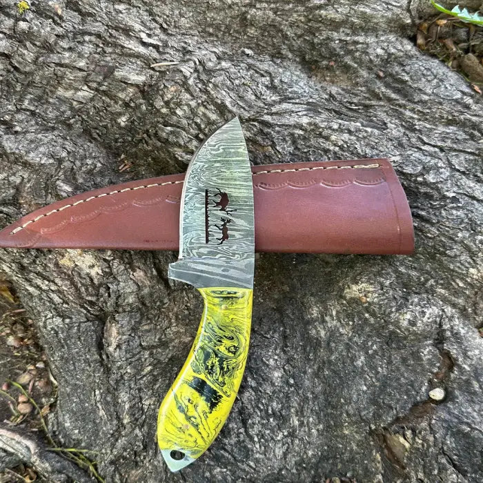 Handmade Damascus Steel |Skinner Knife| with Resin Swirl Handle|Full Tang Outdoor Blade