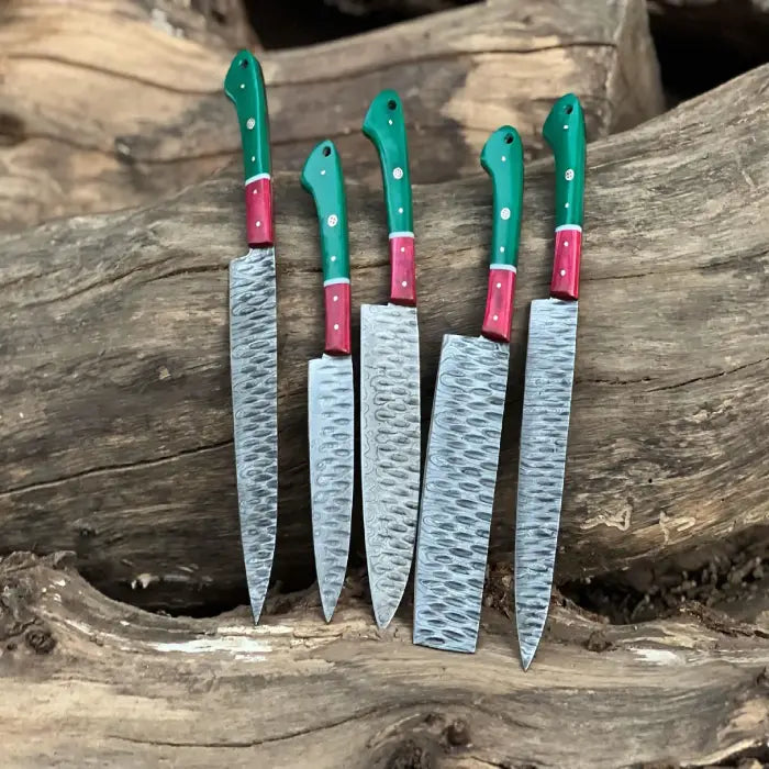 Hand Forged Chef Set, Cooking Knives, Custom set of 5 pcs, Personalized gift for Mother, Handmade gift, Gift for her, Birthday Gift