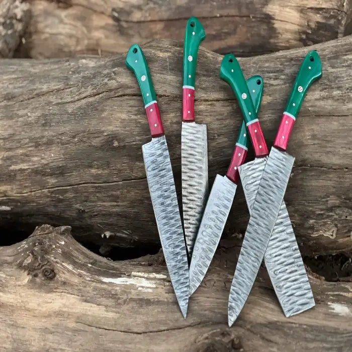 Hand Forged Chef Set, Cooking Knives, Custom set of 5 pcs, Personalized gift for Mother, Handmade gift, Gift for her, Birthday Gift