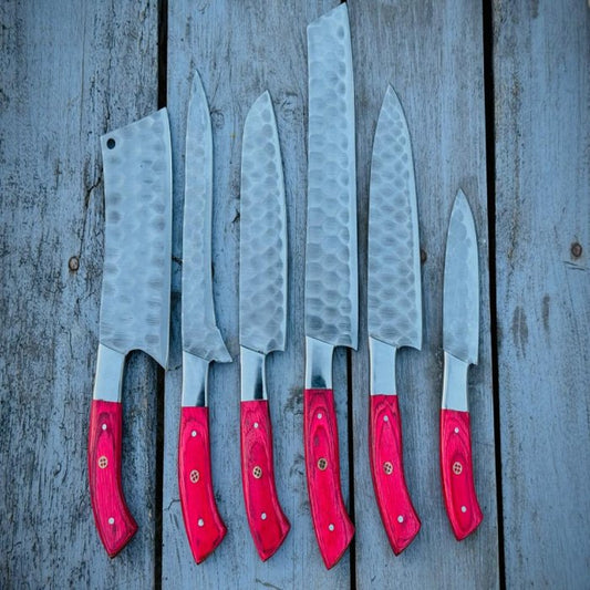 Hand Forged Damascus Chef Set, Handmade Kitchen knife, Cooking knife, Kitchen knives