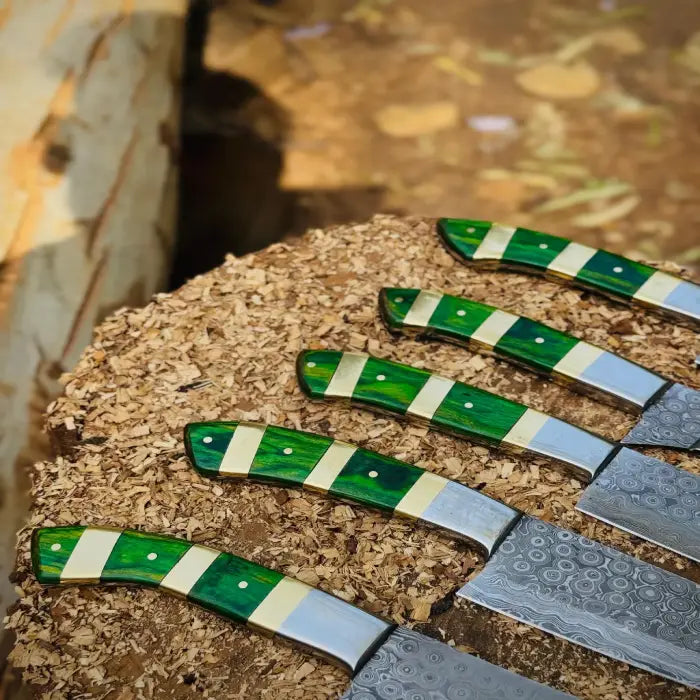 Hand-Forged Chef Knife Set | Damascus Steel Kitchen Knives with Wooden Handle | Cooking Set Gift for Him or Her