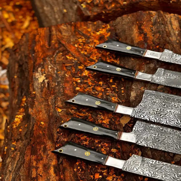 Hand Forged D2 Steel Chef Knife Set: 5-Piece Etched Blade