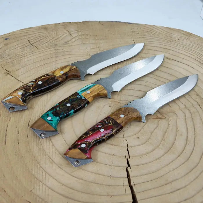 Custom Hunting Knife: Stainless Steel Blade, Epoxy Handle, Leather Sheath