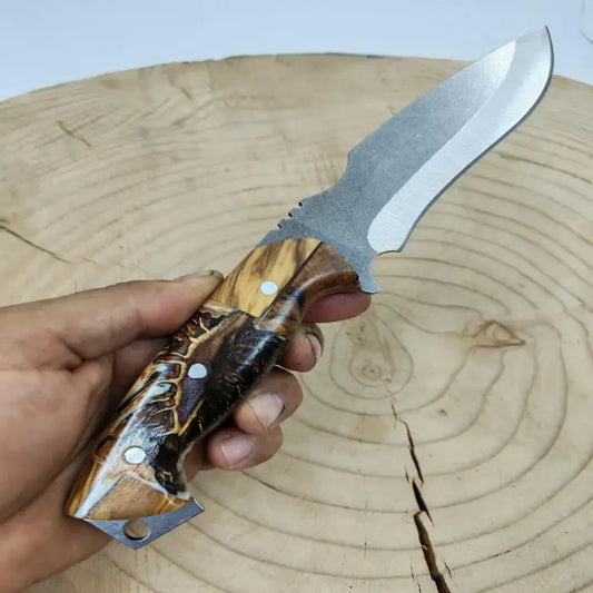 Custom Hunting Knife: Stainless Steel Blade, Epoxy Handle, Leather Sheath