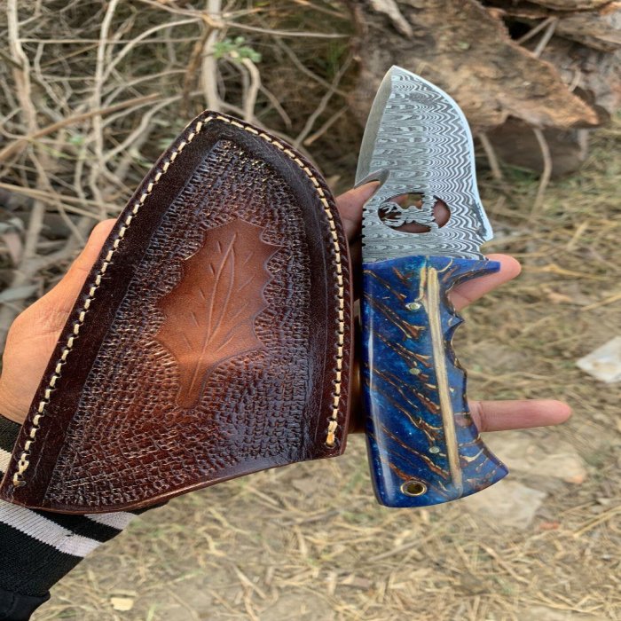 Beautiful Custom Handmade Damascus Steel gut hook skinning knif Resing and leather sheath gift personlized gift ideas family gift birthday