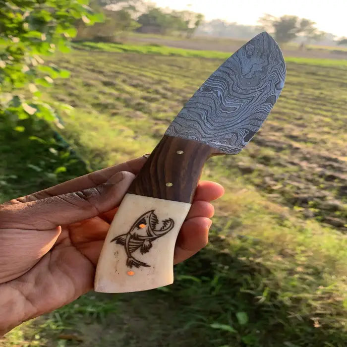 Beautiful Custom Handmade Damascus Steel skinning knife gift ideas family gift birthday gift personlized gift leather sheath