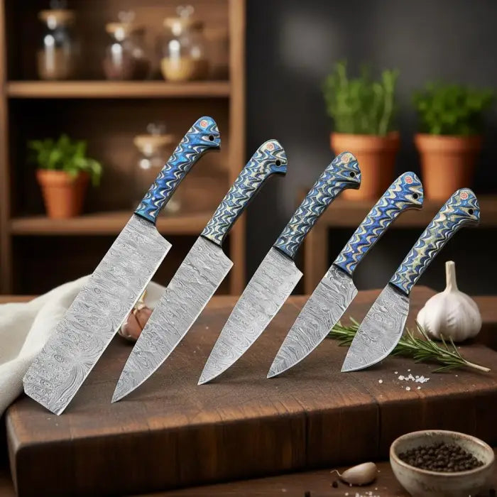 Hand Forged Chef Knife Set - Carbon Steel Kitchen Knives, Rosewood Handle, Personalized Couple Gift