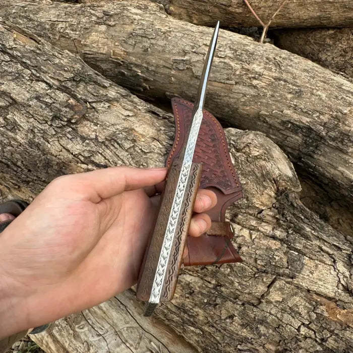Hand Engraved Camping Knife, Personalized Leather Sheath