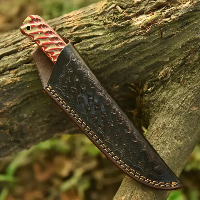 Handmade Fixed Blade Skinning Knife - Wooden Handled Engraved & Personalized Gift for Him