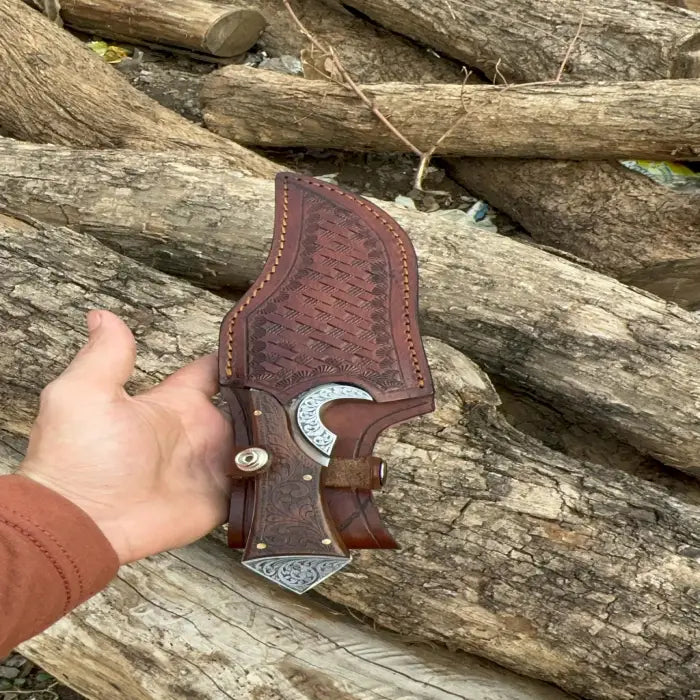 Hand Engraved Camping Knife, Personalized Leather Sheath
