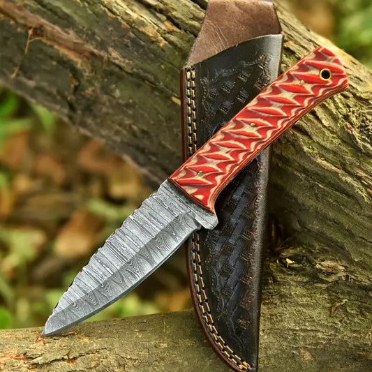 Handmade Fixed Blade Skinning Knife - Wooden Handled Engraved & Personalized Gift for Him